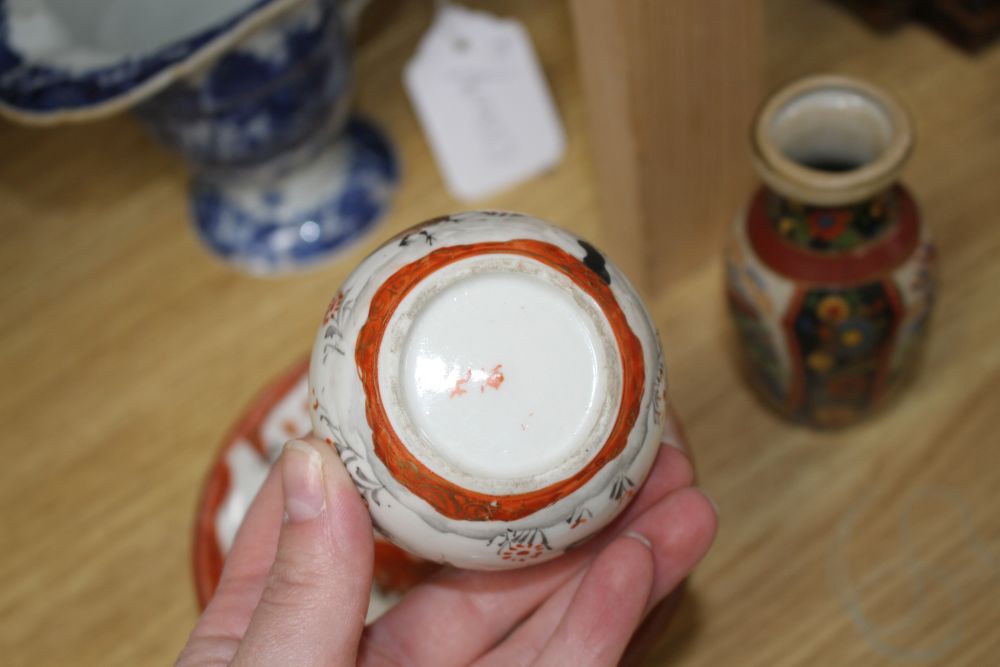 A Chinese blue and white jug, Japanese lacquer box and mixed Japanese ceramics